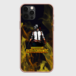 Чехол для iPhone 12 Pro Max PlayerUnknowns Battlegrounds жёлтое пламя, цвет: 3D-светло-розовый
