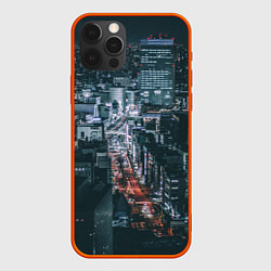 Чехол для iPhone 12 Pro Max Ночные улицы города с высоты - Белый, цвет: 3D-красный