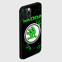 Чехол для iPhone 12 Pro Max SKODA - ЗЕЛЕНЫЕ БРЫЗГИ, цвет: 3D-черный — фото 2