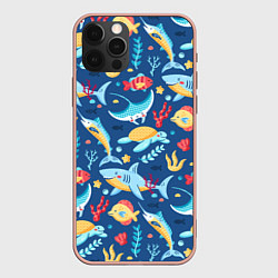 Чехол для iPhone 12 Pro Max Акула, скат и другие обитатели океана - лето, цвет: 3D-светло-розовый