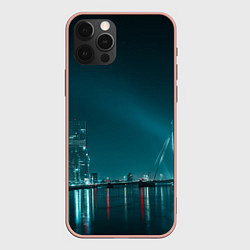Чехол для iPhone 12 Pro Max Неоновый мост и город - Светло-синий, цвет: 3D-светло-розовый