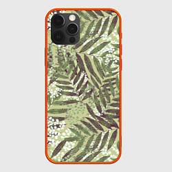 Чехол для iPhone 12 Pro Max Зелёные и Белые Листья Джунглей, цвет: 3D-красный