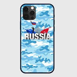 Чехол для iPhone 12 Pro Max Russia: синий камфуляж, цвет: 3D-черный