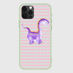 Чехол для iPhone 12 Pro Max Фиолетовый маленький динозаврик, цвет: 3D-салатовый