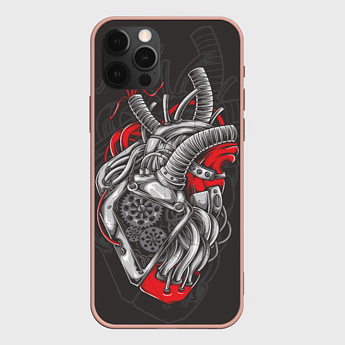 Чехол iPhone 12 Pro Max Механическое сердце стимпанк / 3D-Светло-розовый – фото 1