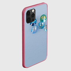 Чехол для iPhone 12 Pro Max Драгоценные блестящие камни на сером фоне, цвет: 3D-малиновый — фото 2