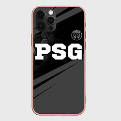 Чехол для iPhone 12 Pro Max PSG sport на темном фоне: символ сверху, цвет: 3D-светло-розовый
