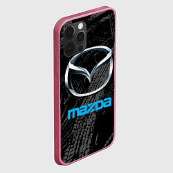 Чехол для iPhone 12 Pro Max Mazda - следы шин, цвет: 3D-малиновый — фото 2