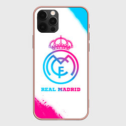 Чехол для iPhone 12 Pro Max Real Madrid neon gradient style, цвет: 3D-светло-розовый