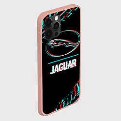 Чехол для iPhone 12 Pro Max Значок Jaguar в стиле glitch на темном фоне, цвет: 3D-светло-розовый — фото 2
