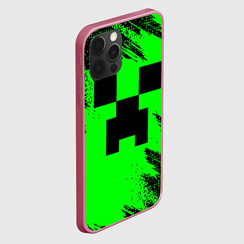 Чехол iPhone 12 Pro Max Minecraft squares / 3D-Малиновый – фото 2