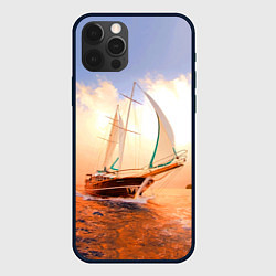 Чехол для iPhone 12 Pro Max Парусник в океане на фоне заката, цвет: 3D-черный