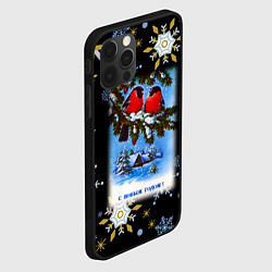 Чехол для iPhone 12 Pro Max Новый Год Два Снегиря Сидят На Ветке, цвет: 3D-черный — фото 2