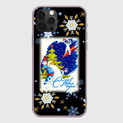 Чехол для iPhone 12 Pro Max Новый год дед мороз и мальчик на ракете, цвет: 3D-серый