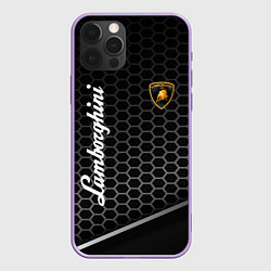 Чехол для iPhone 12 Pro Max Lamborghini карбон, цвет: 3D-сиреневый