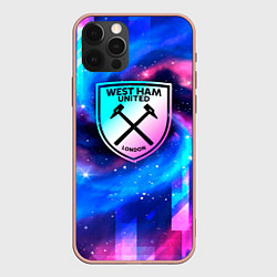 Чехол для iPhone 12 Pro Max West Ham неоновый космос, цвет: 3D-светло-розовый