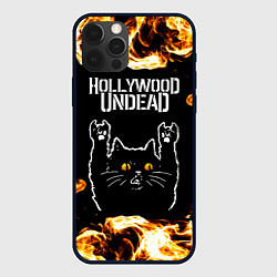 Чехол для iPhone 12 Pro Max Hollywood Undead рок кот и огонь, цвет: 3D-черный