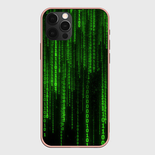 Чехол iPhone 12 Pro Max Двоичный код зеленый / 3D-Светло-розовый – фото 1