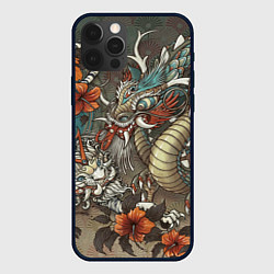 Чехол для iPhone 12 Pro Max Тигр и дракон мифические, цвет: 3D-черный