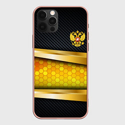 Чехол для iPhone 12 Pro Max Black & gold - герб России, цвет: 3D-светло-розовый