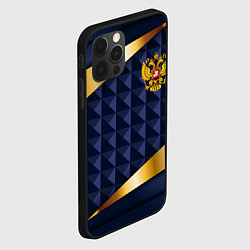 Чехол для iPhone 12 Pro Max Золотой герб России на объемном синим фоне, цвет: 3D-черный — фото 2