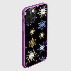 Чехол для iPhone 12 Pro Max Новый год снежинки на чёрном фоне, цвет: 3D-сиреневый — фото 2