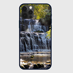 Чехол для iPhone 12 Pro Max Водопад, солнечные лучи и лес, цвет: 3D-черный