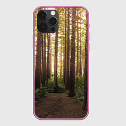 Чехол для iPhone 12 Pro Max Дневной лес, деревья и свет, цвет: 3D-малиновый