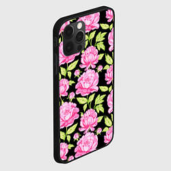 Чехол для iPhone 12 Pro Max Розовые пионы на черном, цвет: 3D-черный — фото 2