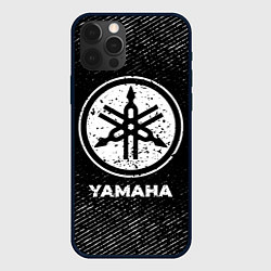 Чехол для iPhone 12 Pro Max Yamaha с потертостями на темном фоне, цвет: 3D-черный