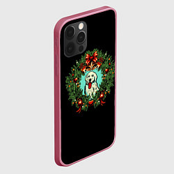 Чехол для iPhone 12 Pro Max Новый год венок и собака, цвет: 3D-малиновый — фото 2