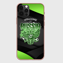 Чехол для iPhone 12 Pro Max Герб России - спортивный черно-зеленый стиль, цвет: 3D-светло-розовый
