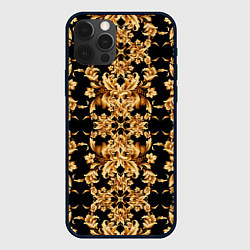 Чехол для iPhone 12 Pro Max Золотая гжель полосы, цвет: 3D-черный