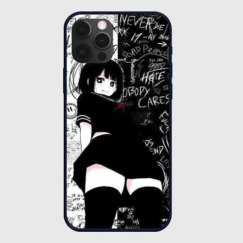 Чехол iPhone 12 Pro Max Девочка аниме - dead inside / 3D-Черный – фото 1