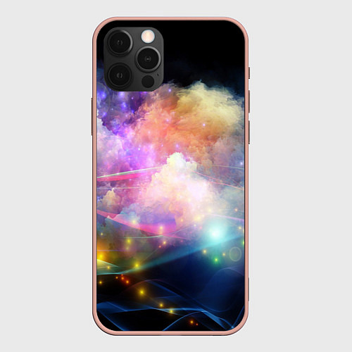 Чехол iPhone 12 Pro Max Светящиеся точки и дым / 3D-Светло-розовый – фото 1
