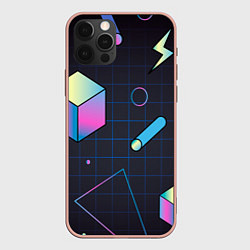 Чехол для iPhone 12 Pro Max Геометрические фигуры на темном фоне, цвет: 3D-светло-розовый