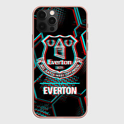 Чехол для iPhone 12 Pro Max Everton FC в стиле glitch на темном фоне, цвет: 3D-светло-розовый