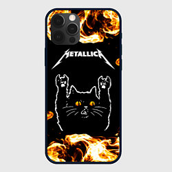 Чехол для iPhone 12 Pro Max Metallica рок кот и огонь, цвет: 3D-черный