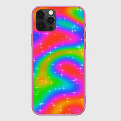Чехол для iPhone 12 Pro Max Световые блики на радужном фоне, цвет: 3D-малиновый
