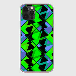 Чехол для iPhone 12 Pro Max Абстрактные узор из геометрических фигур в зеленых, цвет: 3D-серый