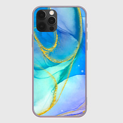 Чехол для iPhone 12 Pro Max Абстракция в разных оттенках синего с золотыми нит, цвет: 3D-серый