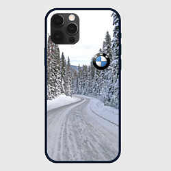 Чехол для iPhone 12 Pro Max BMW - зимняя дорога через лес, цвет: 3D-черный