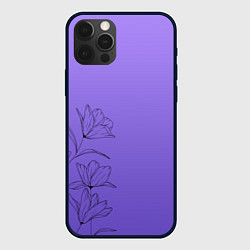 Чехол для iPhone 12 Pro Max Красивый фиолетовый градиент с цветами, цвет: 3D-черный