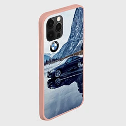 Чехол для iPhone 12 Pro Max БМВ у горного озера, цвет: 3D-светло-розовый — фото 2