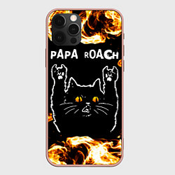 Чехол для iPhone 12 Pro Max Papa Roach рок кот и огонь, цвет: 3D-светло-розовый