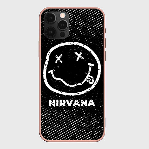 Чехол iPhone 12 Pro Max Nirvana с потертостями на темном фоне / 3D-Светло-розовый – фото 1