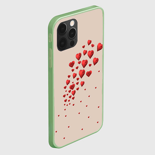 Чехол iPhone 12 Pro Max Поляна из рассыпанных алых сердечек / 3D-Салатовый – фото 2