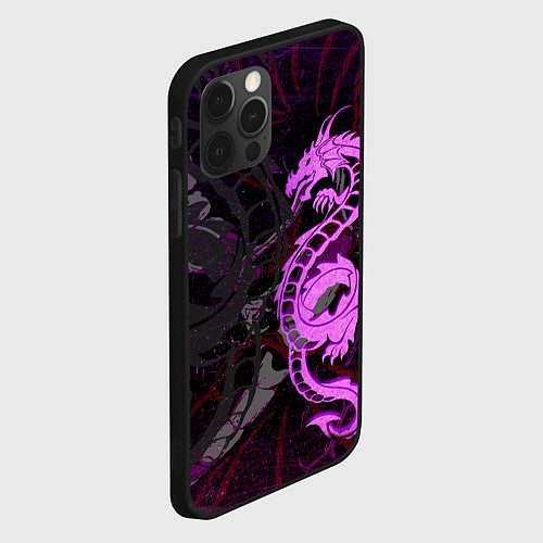 Чехол iPhone 12 Pro Max Неоновый дракон purple dragon / 3D-Черный – фото 2