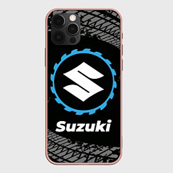 Чехол для iPhone 12 Pro Max Suzuki в стиле Top Gear со следами шин на фоне, цвет: 3D-светло-розовый