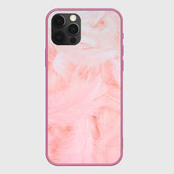 Чехол для iPhone 12 Pro Max Aesthetic visual art pink feathers, цвет: 3D-малиновый